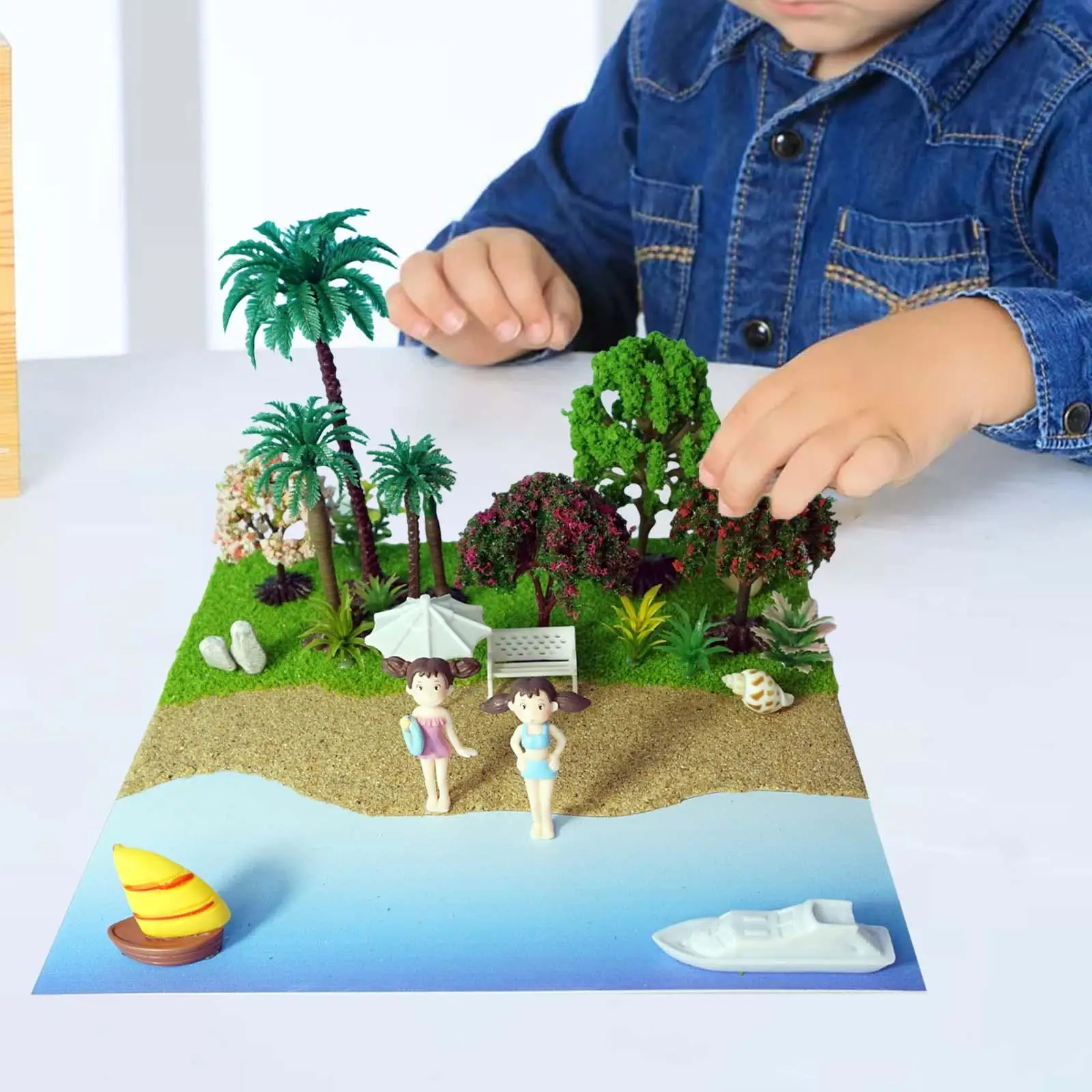 

Creative Beach Scenes Building Set with Bottom Plate and Accessories DIY Diorama Kit for HO Scale Scenery Layouts