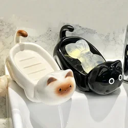 Creative bathroom soap box ceramic kitten soap box drain toilet shelf cute soap fat rack bathroom accessories