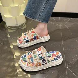 Platform Canvas Slippers Summer Plus Size 42 Women Fashion Breathable Comfortable Non-Slip Outdoor Shopping Beach Sandals