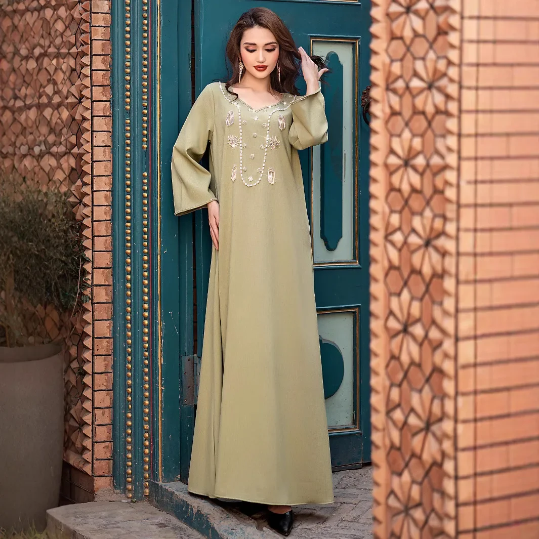 

Ramadan Dubai Abayas Pearl Beads Jalabiya Eid Djellaba Turkey Kaftan Women Muslim Maxi Dress Caftan Marocain Femme Robe Vestidos