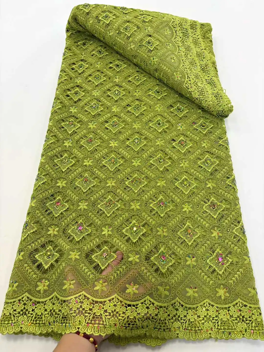 قماش دانتيل بحبل جبر أفريقي مع حجر الراين عالي الجودة قابل للذوبان في الماء لخياطة فستان الحفلات النيجيرية 2025