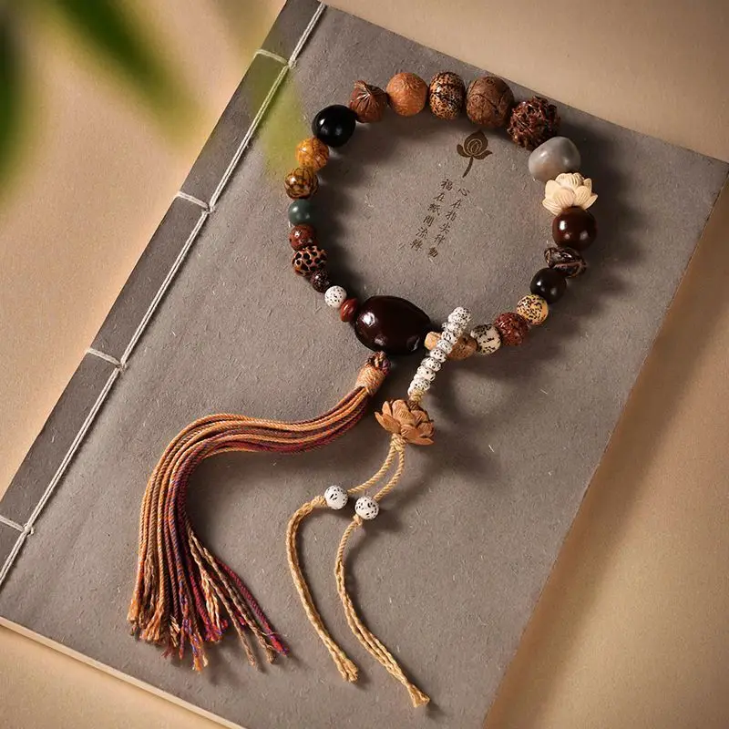 

New 18-Seed Hand-Held Rosary Bracelet Star Moon Bodhi Buddha Beads Handstring Ethnic Style Good Luck In Year Of The Dragon