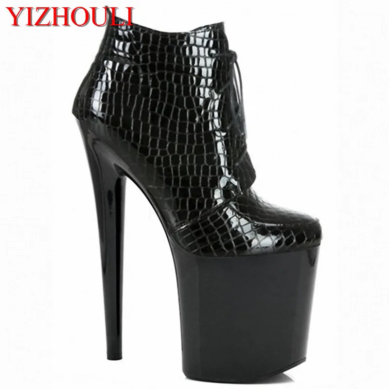 Party shoes 18-20cm high-heeled boots, classic ladies motorcycle boots, 7 inch model pole dancing performance ankle dance shoes