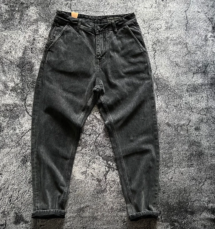 

D.STRANIK Men's Thiened Cotton Denim Jeans Bla Loose Fit Autumn Winter Wear Resistant Classic Straight Leg Jeans