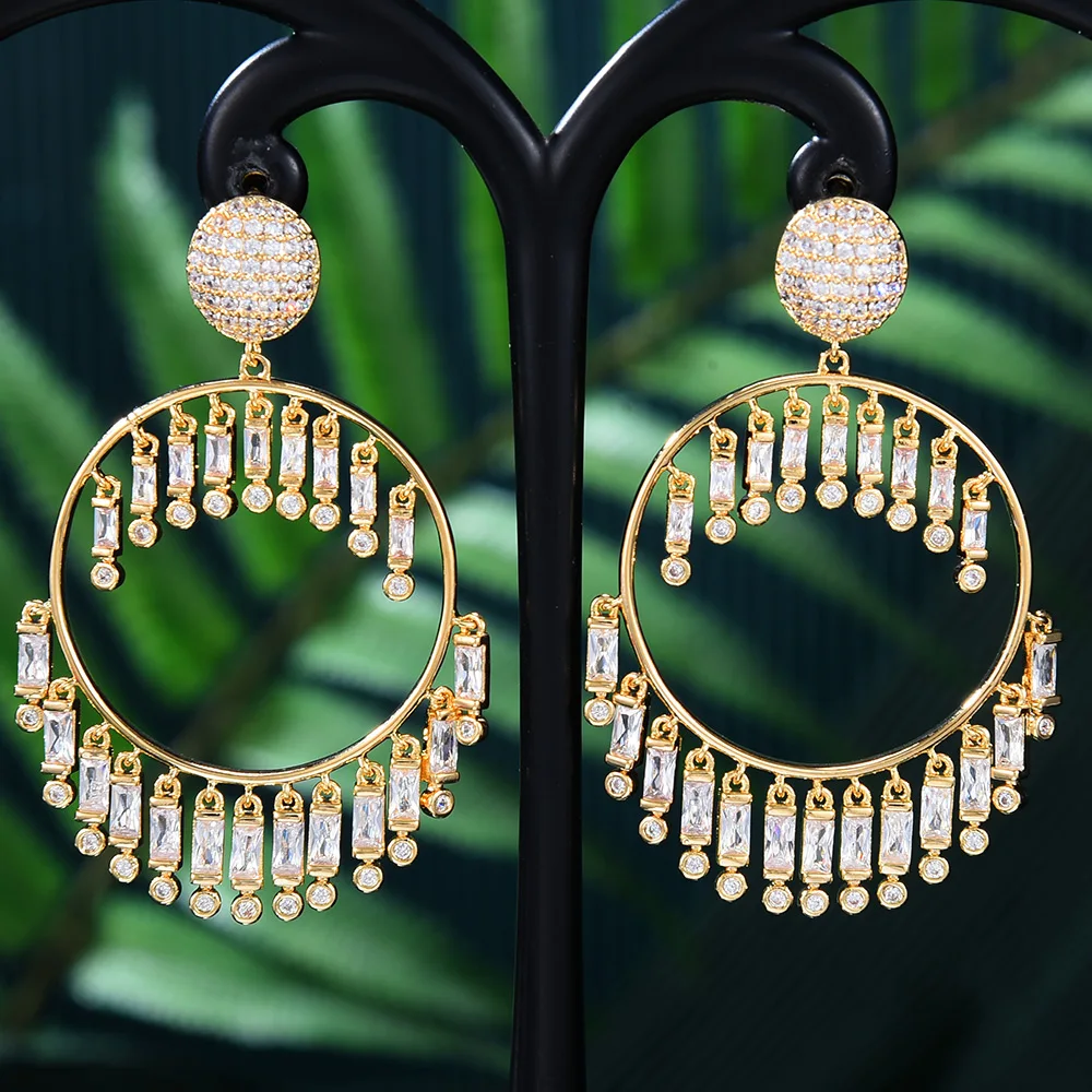 

Missvikki New Hot Trendy Round Tassel Pendant Drop Earrings for Women Lady Anniversary Gift Jewelry Wholesale Valentine's Day