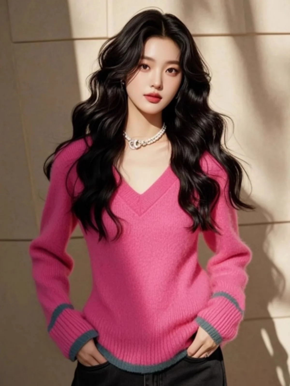 

Korean Style V-Neck Sweater Women's Inner Wear Base Layer Outerwear Knitted Top Soft Comfortable Wool Blend Long Sleeve