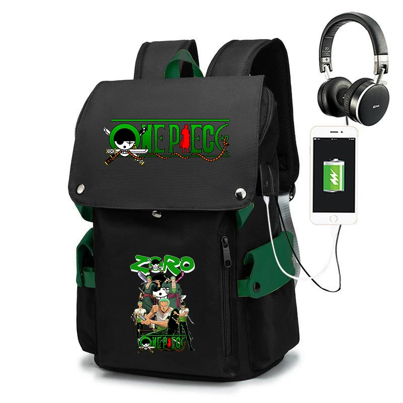 Mochila escolar com estampa One Piece Zoro, grande capacidade, casual, bolsa de viagem para crianças e adolescentes