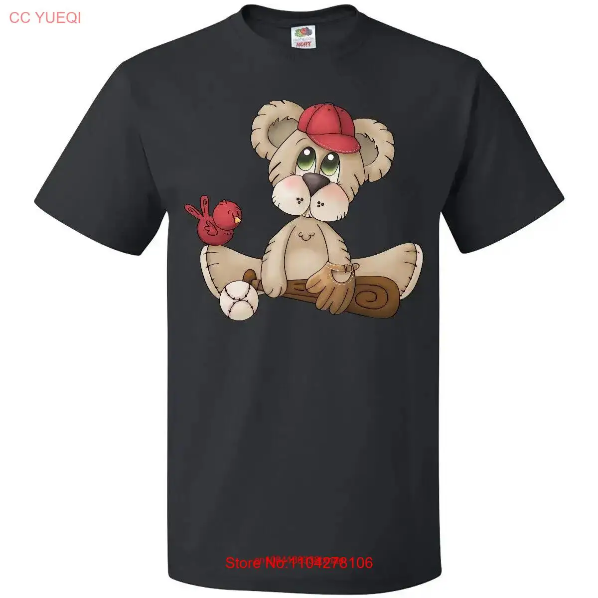 Inktastic Baseball Teddy Bear T Shirt Cap Red Bird Bat Mens Adult Clothing long or short sleeves