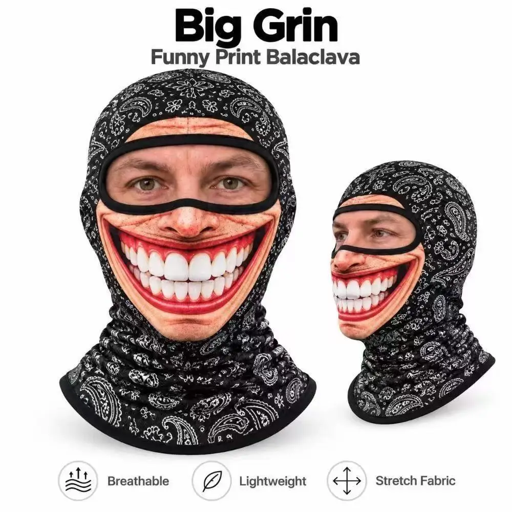 Pasamontañas con diseño de cara sonriente, estampado paisley, cubre la cara por completo, es resistente al viento, sirve como forro para casco, calienta el cuello y es ideal para esquiar, andar en bicicleta, Halloween y disfraces.