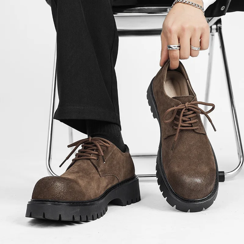 Handmade Cow Suede Men Leather Shoes Autumn Winter Tooling Loafers Business Luxury Sneakers Designer Shoe Men Height Increasing