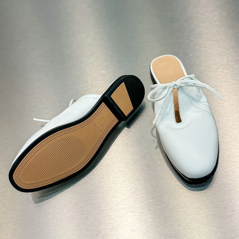 BOLOLIA High Quality Flat Mules Outdoor Casual Genuine Leather Slides Solid Color Fashion Slip On Ladies Slippers