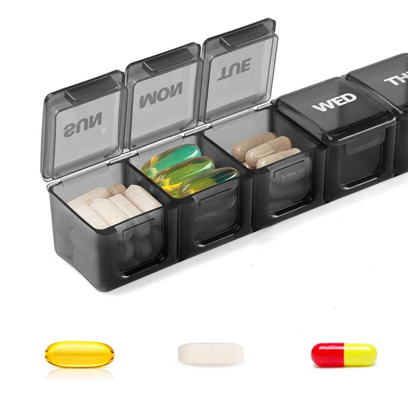 7 Grids One Week Pill Storage Box Portable Plastic Pill Case Holder Travel Organizer Pill Box Splitters Organizer Pill Dispenser