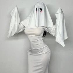 Halloween feminino fantasma cosplay traje assustar máscara facial capa grito roupa adulto feminino sexy magro fishtail vestido roupas