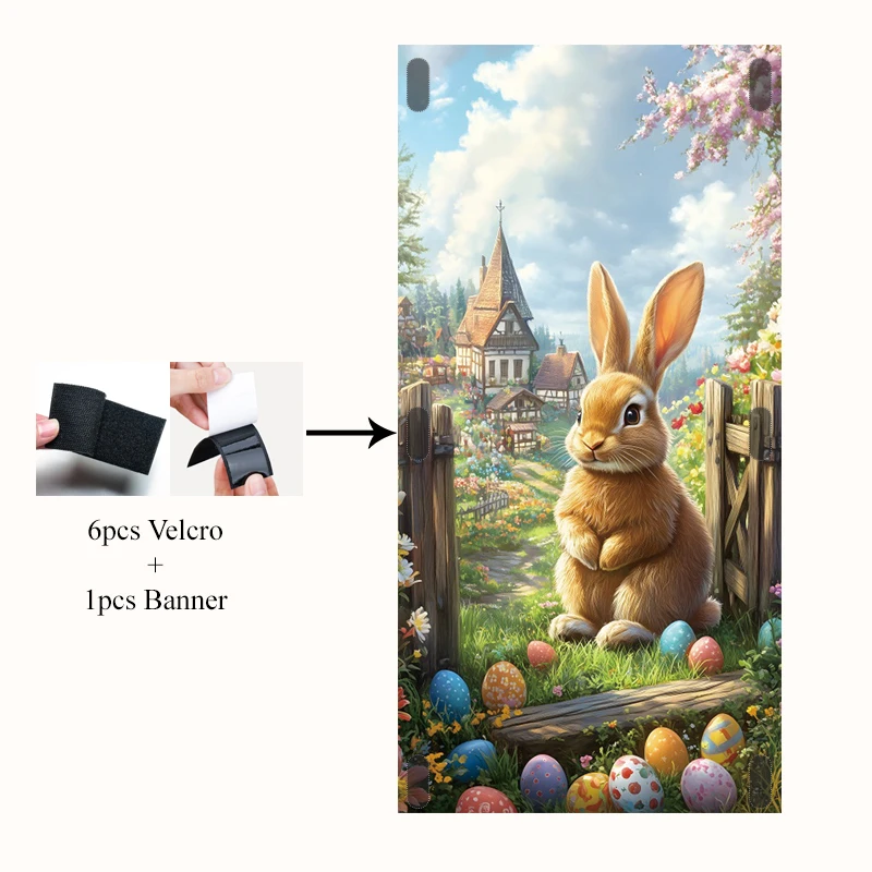 Bannière de couverture de porte de lapin de Pâques joyeux printemps, rideau de porte de fond, décor de face, festival, fête, décoration de porche