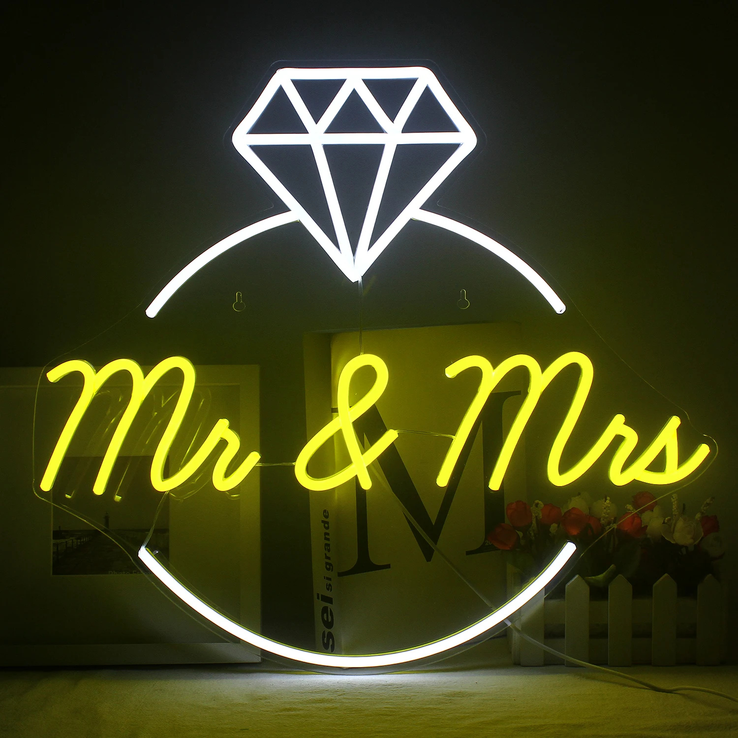 Mr and Mrs Ladie Diamond Neon Led Signs Lights USB Powered For Bedroom Decor Wedding Proposal Party Acrylic Back Room Wall Decor