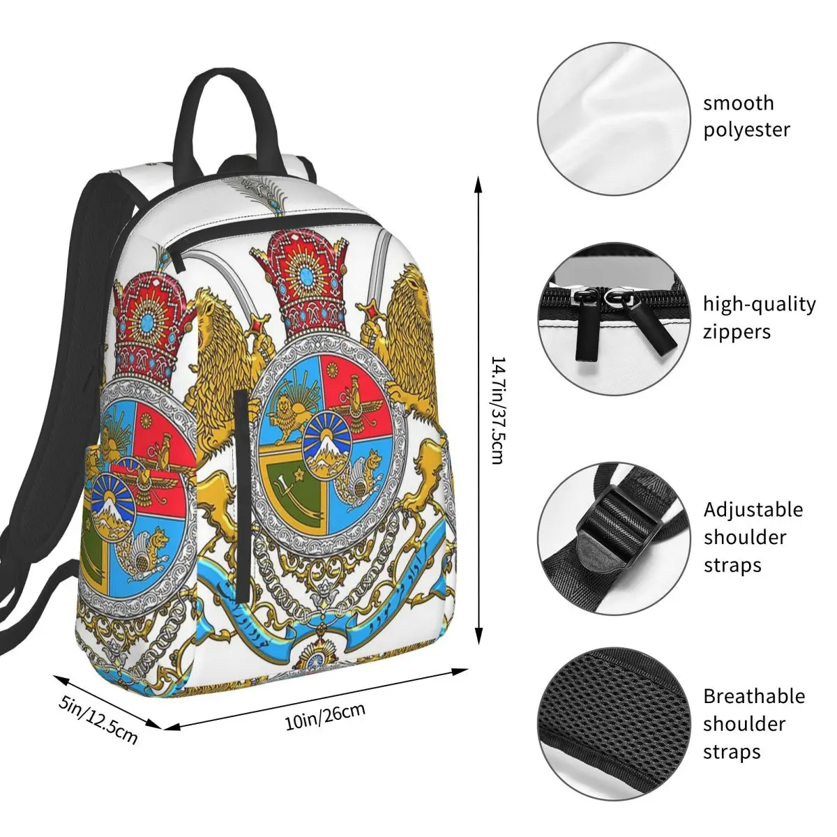 Iran Flag Emblem Persia Sun Lion (2) Backpack Student BookBag Boys Girls School Bag Laptop Shoulder Bags Men Women