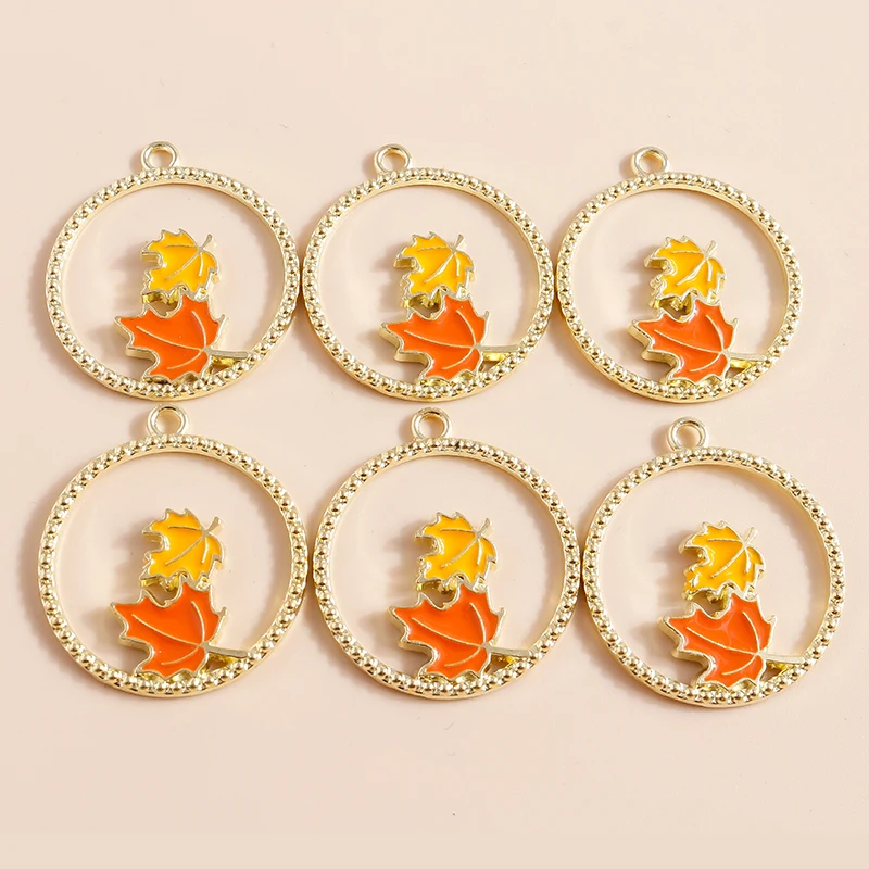 10pcs 25*28mm Enamel Orange Fall Maple Leaf Charms for DIY Earring Necklace Pendant Handmade Diy Jewelry Making Accessories