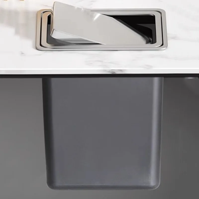 

Shaking Countertop Trash Bin Built in Sink Litter Bins Luxury Stainless Steel Dustbin Large Capacity Kitchen Dustbins with Lid