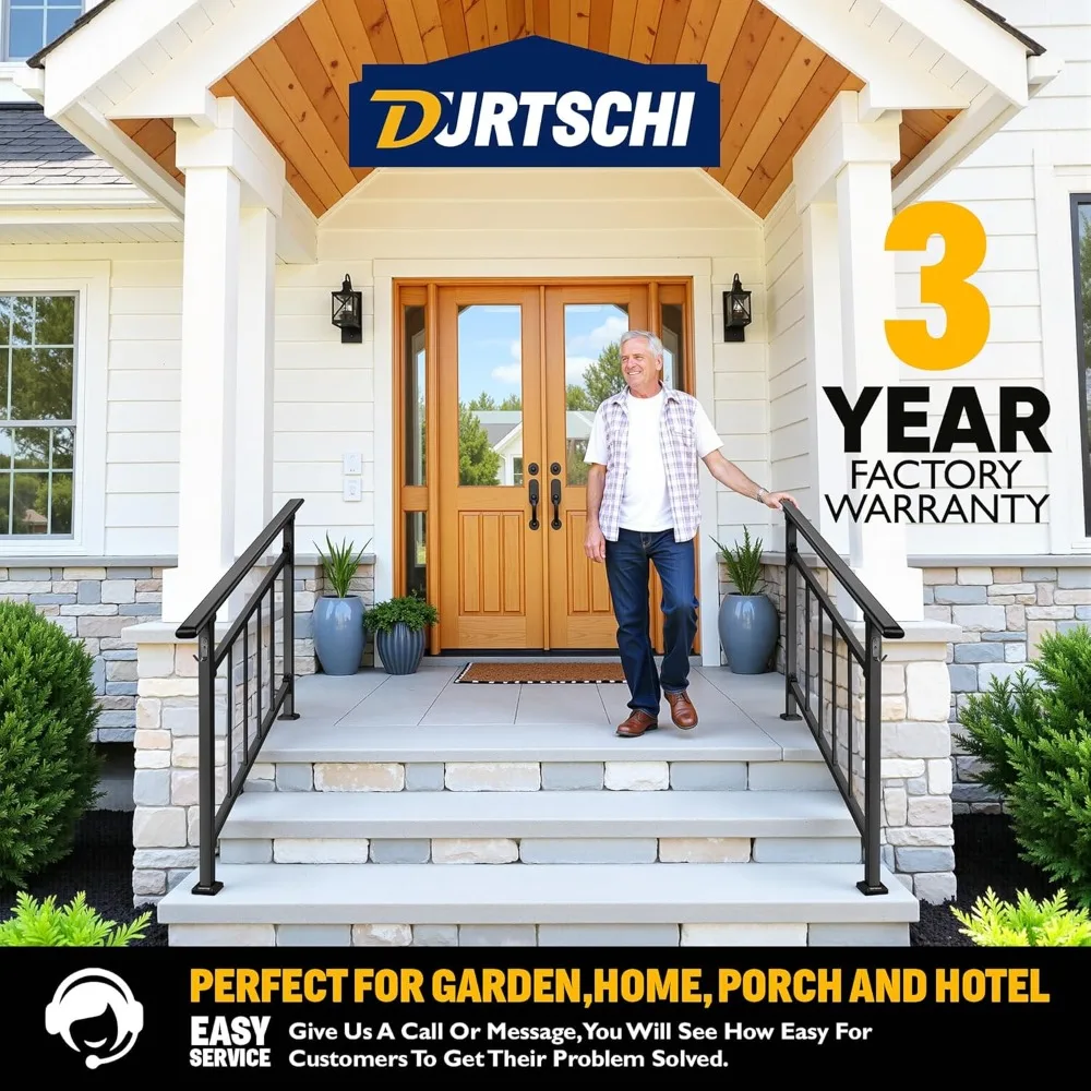 Updated Handrails for Outdoor Steps,2-3 Steps Wrought Iron Stair Railing with Fence, Flexible Exterior Hand Railing for Concrete