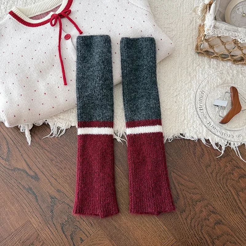 Women'S Multi-Color Wool Sock Sets With Contrasting Knit Long Leg Covers And Thick, Warm American-Style Long Socks for Winter