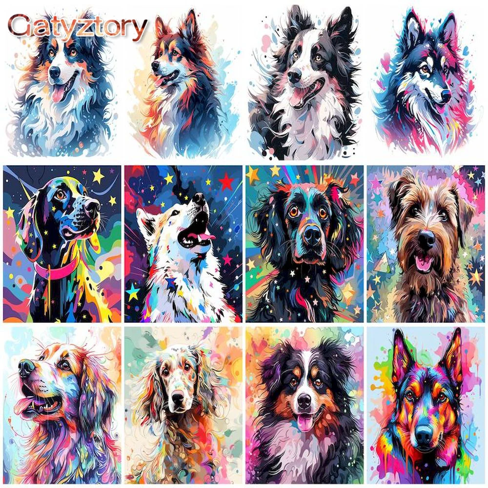 

CHENISTORY 60x75cm DIY Painting On Number Animal Dog Kits Acrylic Paint By Numbers Pictures By Numbers Unframe Home Decor