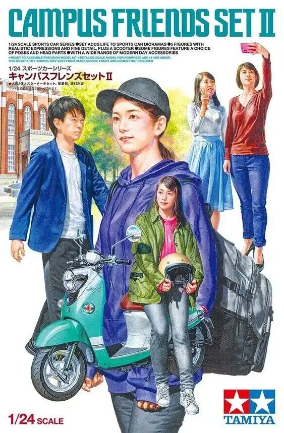 Tamiya 24356 1/24 Scale Model Figure Kit 5 Campus Friends II w/Scooter Set Model Building