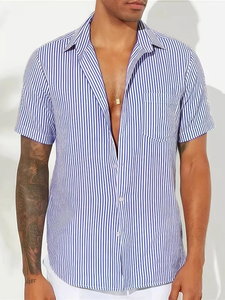 

Summer Casual Striped ort Sve irt Men's Beachwear Breathable Cotton Moisture Absorbent Special Wide Fit Summer irt