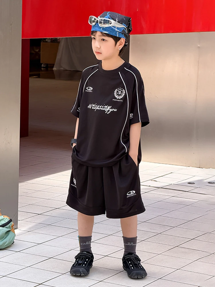 ボーイズクイックドライスポーツキット夏新子供用サッカーユニフォーム半袖ショーツ2点セットポリエステル繊維カジュアルスタイル