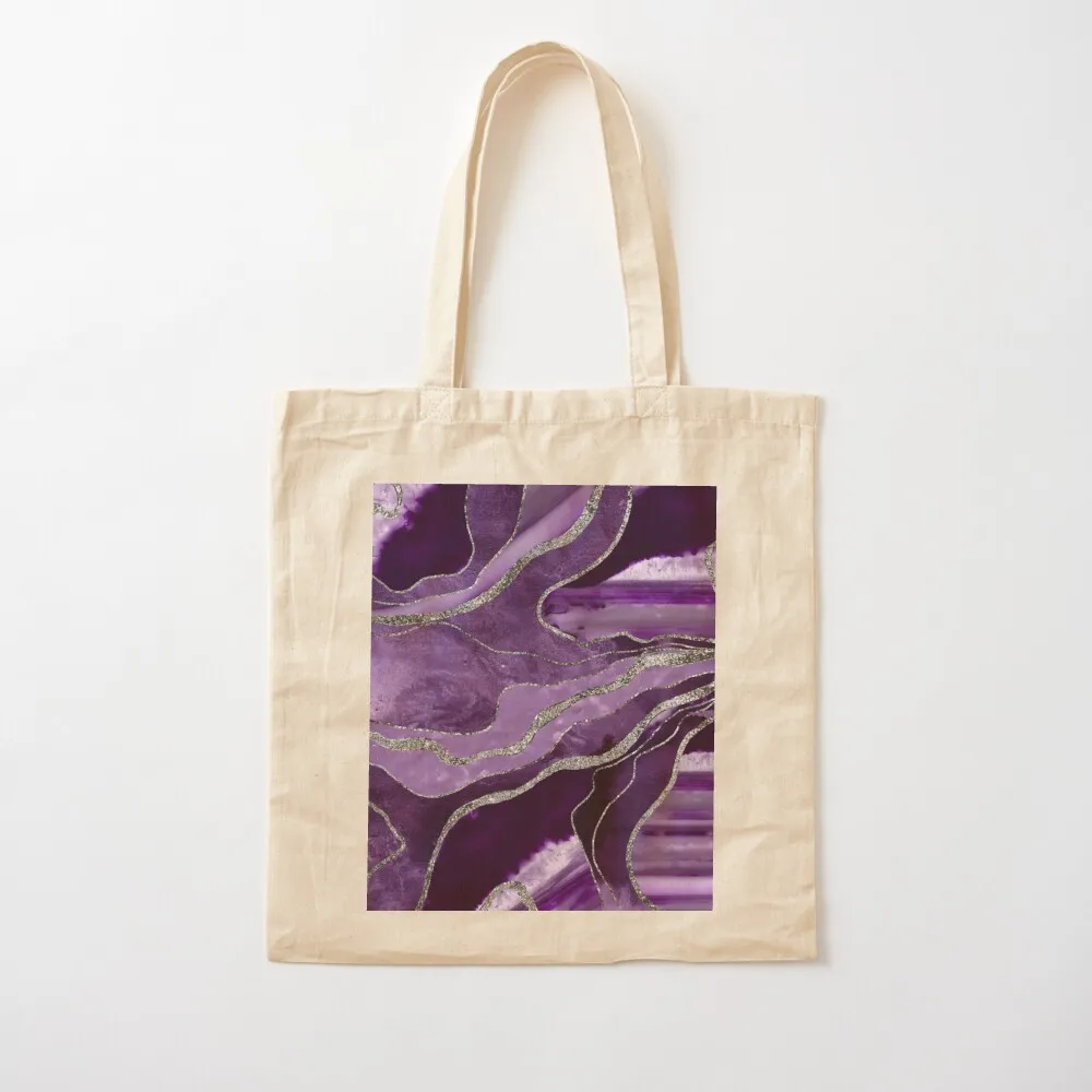 

Purple Marble Agate Silver Glam #1 (Photo of Glitter Only - Not Reflective) Tote Bag hand bag tote bag custom Canvas Tote