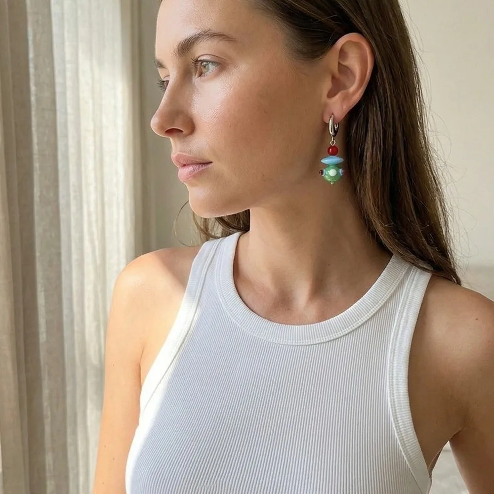 Versatile Unique Asymmetric Earrings Candy Beads Resin Flower Beads Earrings Beaded Ear Buckle Dopamine Colorful