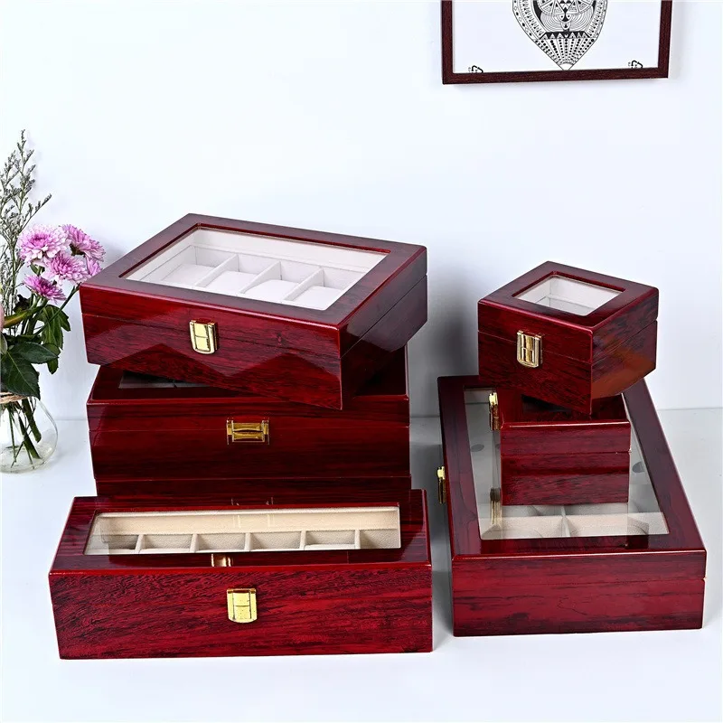 For Wooden Watch Storage Box, Redwood Jewelry Display Case, 1/2/3/5/6/10/12Slot