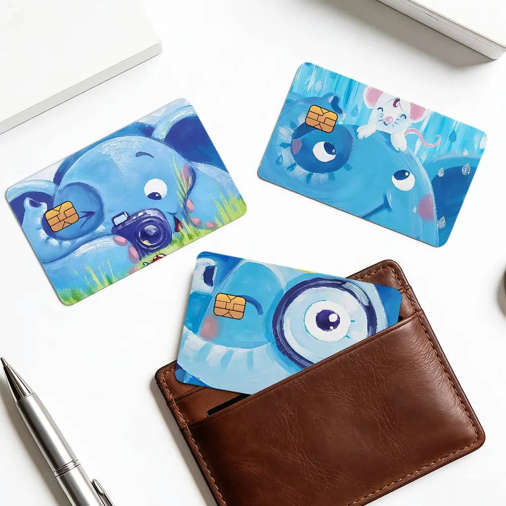 Cute Little Elephant Fairy Tale Blue Art Creative Bank Card Sticker Covers Chip Cards Credit Card Skins Scratch Protection