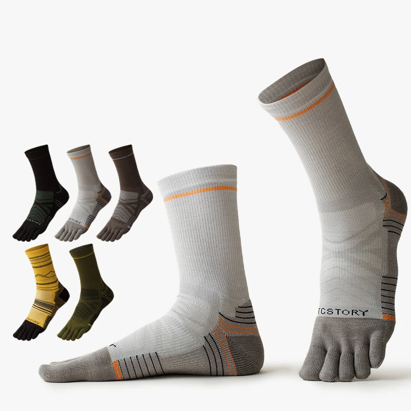 

1 Pairs Wool Long Sports Socks For Men Quick Drying Fabric Sweat Absorbent Odor Resistant Running Long Split Toe Sports Socks