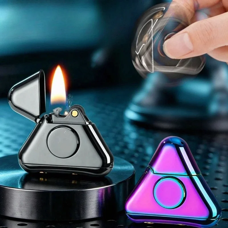 Creative Triangle Cotton oil Lighter Flip Fingertip Gyroscope Rotating Alloy Trendy Play Relaxing Personalized Portable Smoking