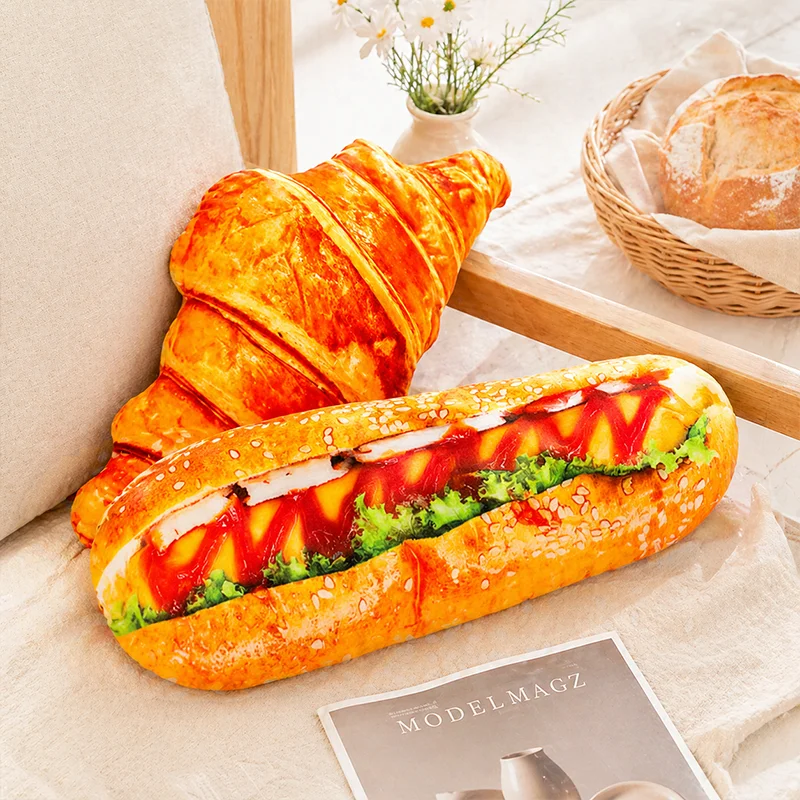 

2 Styles Simulated Bread Plush Toy Lifelike Bread Plush Pillow Stuffed Baguette Croissant Hotdog Sleeping Companion Cushion