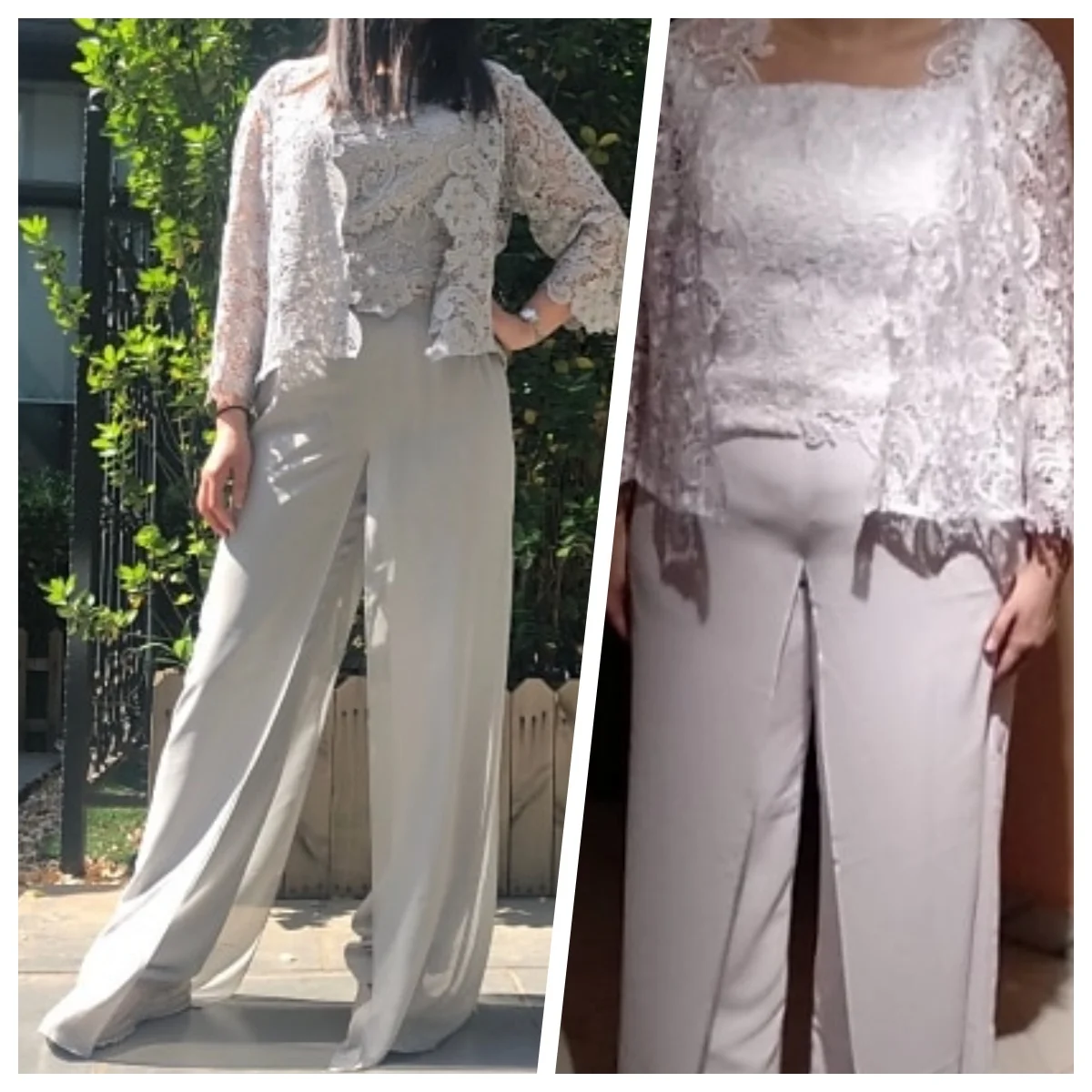 Pantalone 3 pezzi madre della sposa abito formale autunno abiti da sposa per gli ospiti collo quadrato lunghezza pavimento in Chiffon pizzo Wrap 2024