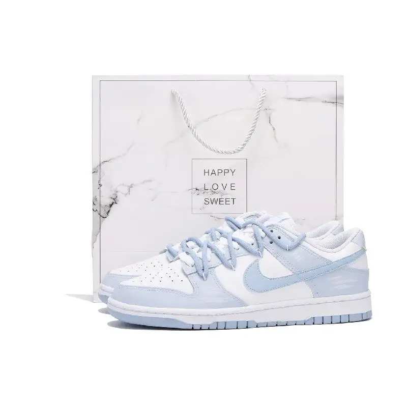 【Personalizar】Nike Dunk Sapatos de skate masculinos de cano baixo branco/azul tênis DV0831-109