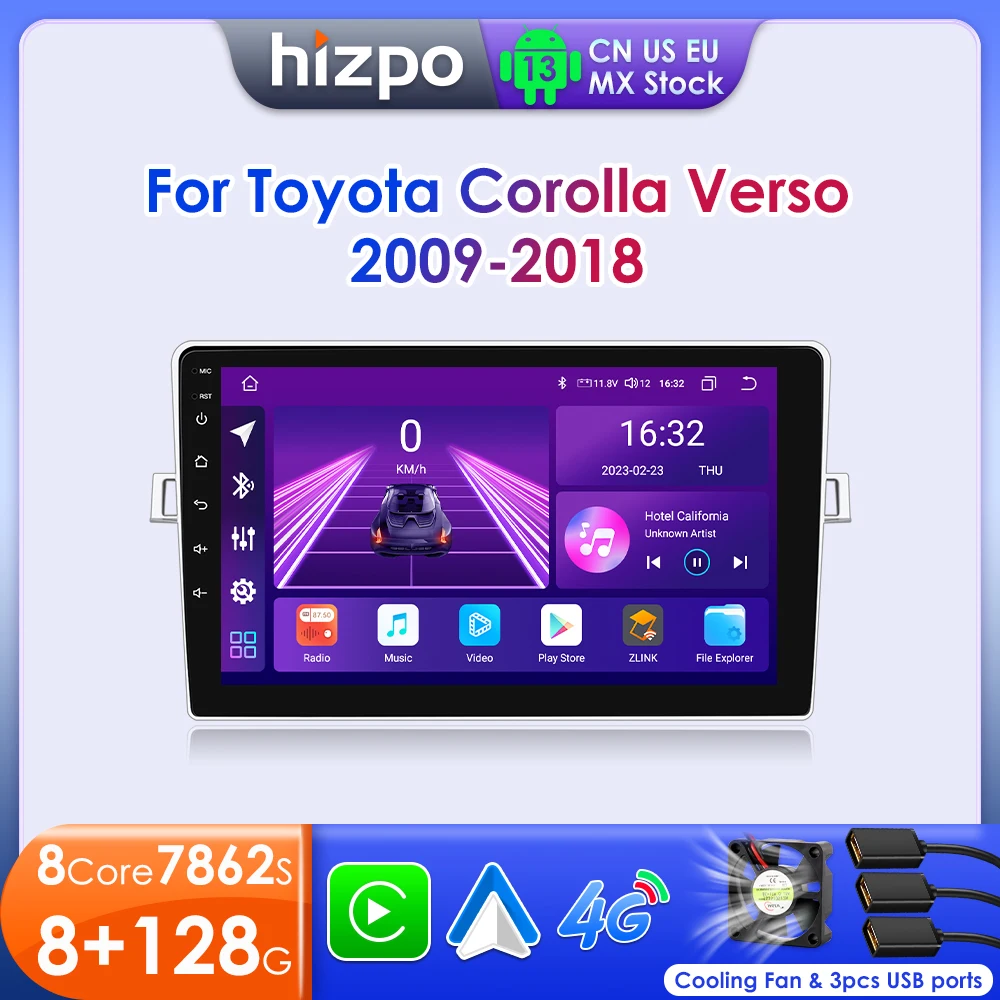 

Hizpo 4G 7862 Автомобильный мультимедийный плеер для Toyota Corolla Verso 2009-2018 GPS 2din Авторадио Wireless CarPlay Android Auto Radio