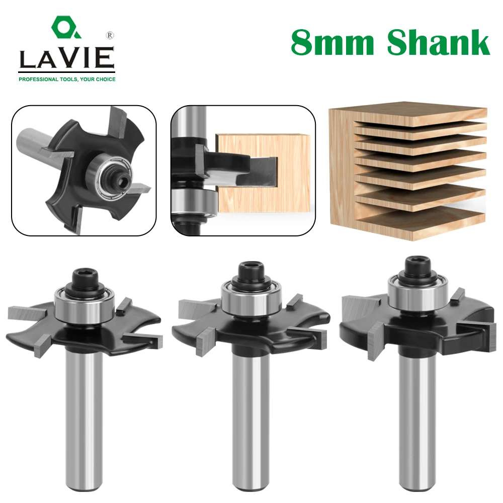 LAVIE 8mm 생크 4 날 T 슬롯 비스킷 조인트 슬롯 커터, 조인트 슬롯 라우터 비트 높이 밀링 커터 목공 