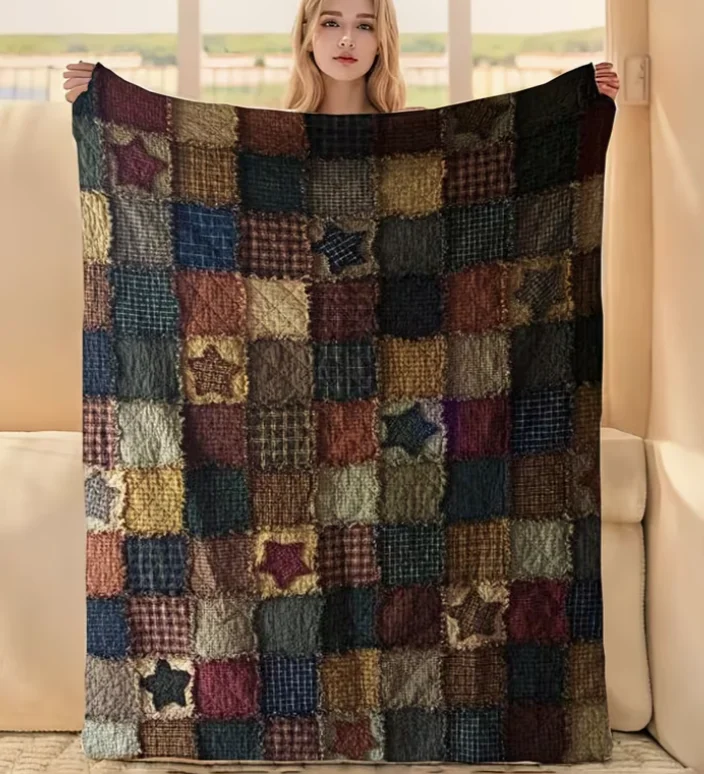 The Old Bungalow Has A Sense of Sight! Vintage Patchwork Plaid Star Blanket The Rustic Romance of Sofa Cover Blankets