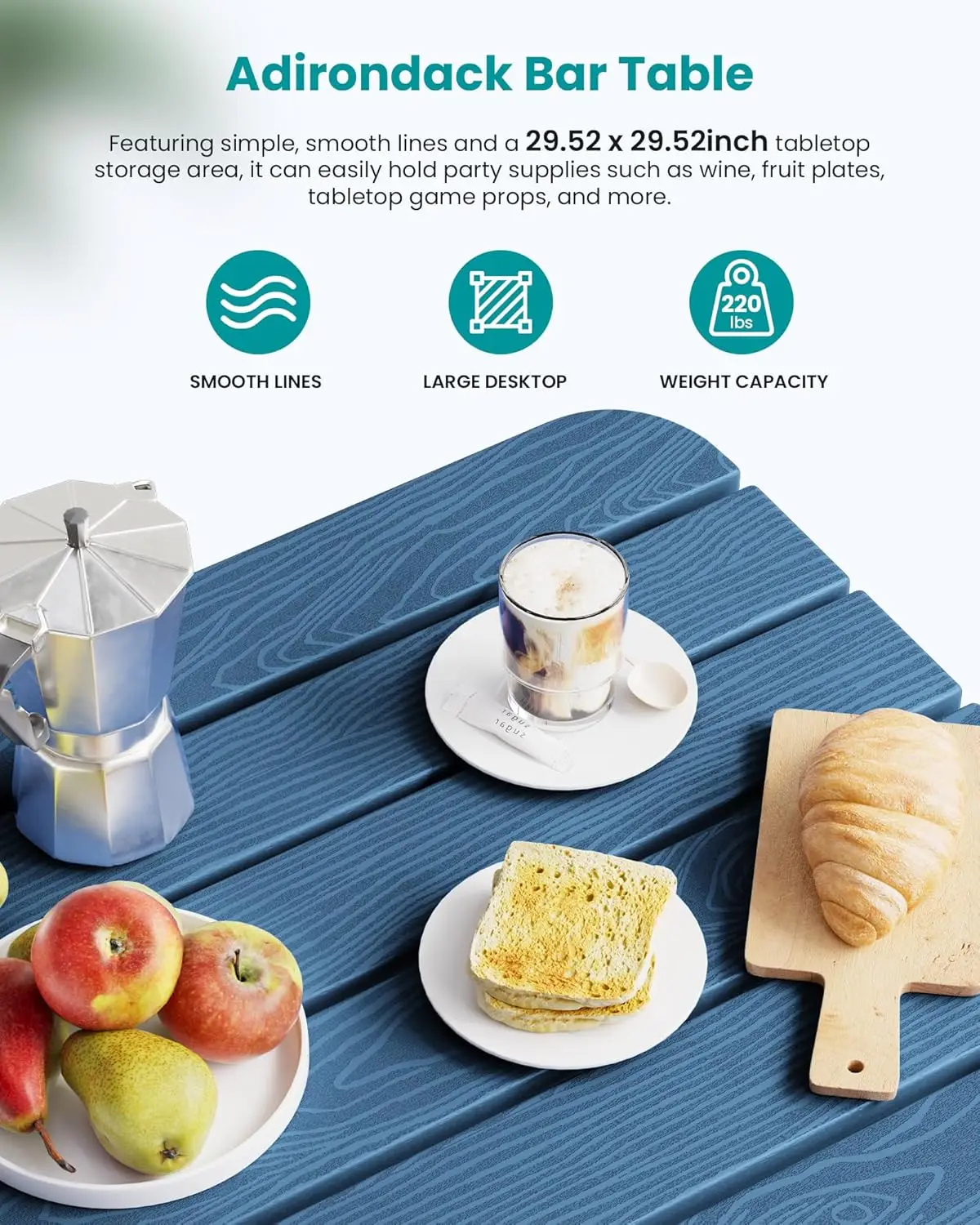 5-teiliges Bar-Set für den Außenbereich, übergroßes hohes Adirondack-Barstuhl- und Tischset, Blau