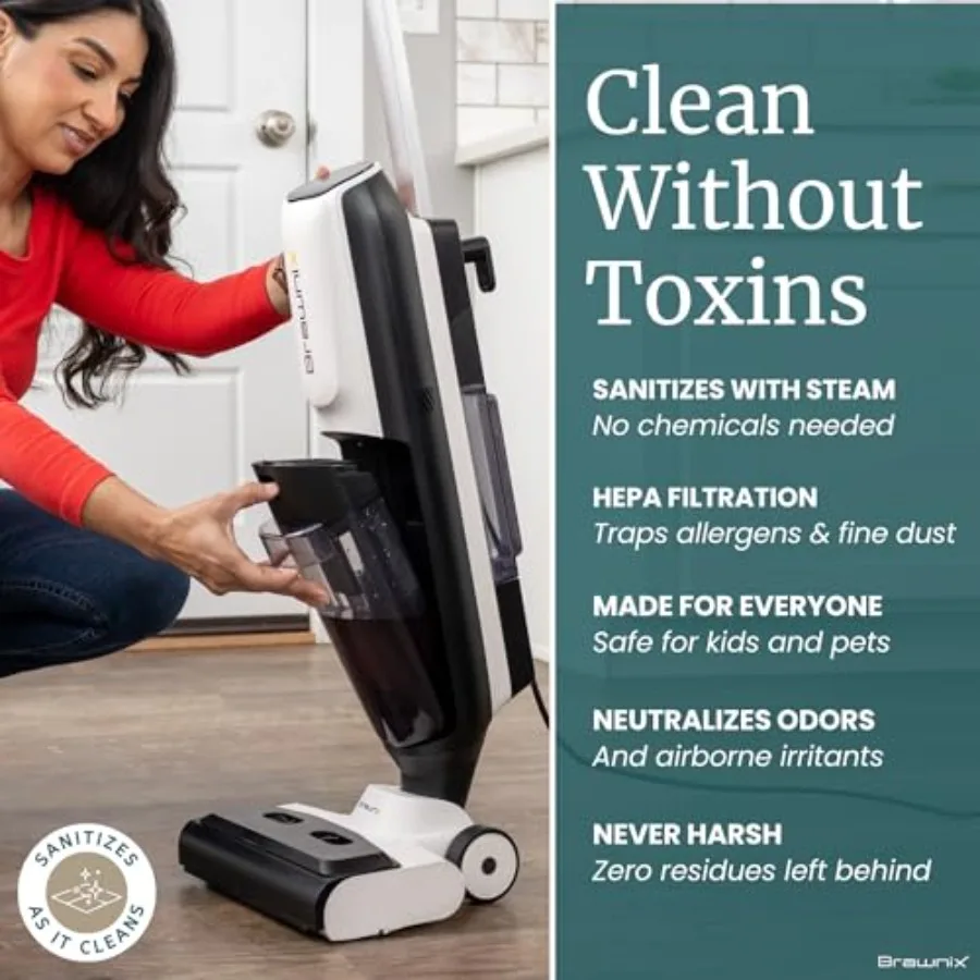 3-in-1 Steam Wet Dry Vacuum for Hard Floors with Digital Display Automatically Cleans Debris Deep Scrubs Surfaces and Sanitizes