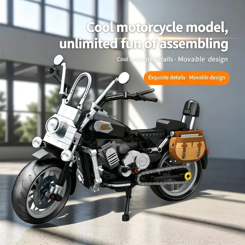 

Black Classic Chopper Motorcycle Construction Kit, High Simulation Vintage Motorbike Building Blocks, Home Decor Display Model f