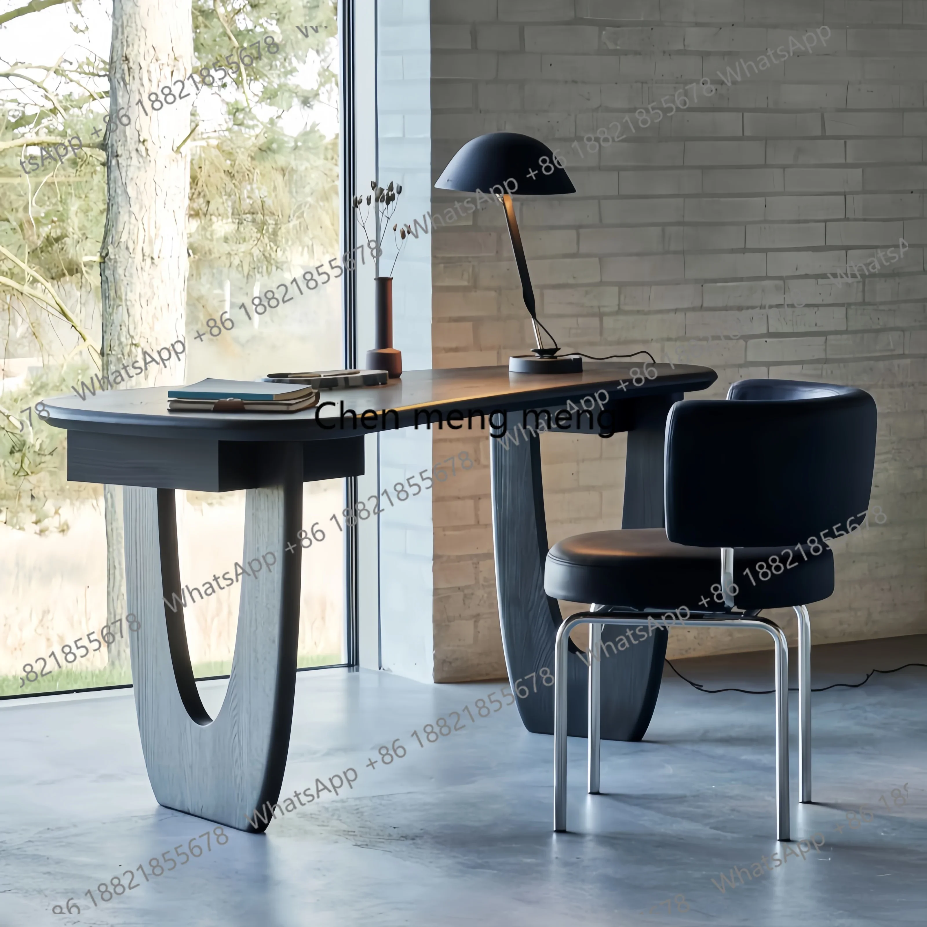 

French solid wood home desk antique special-shaped study desk designer workbench senior black computer desk