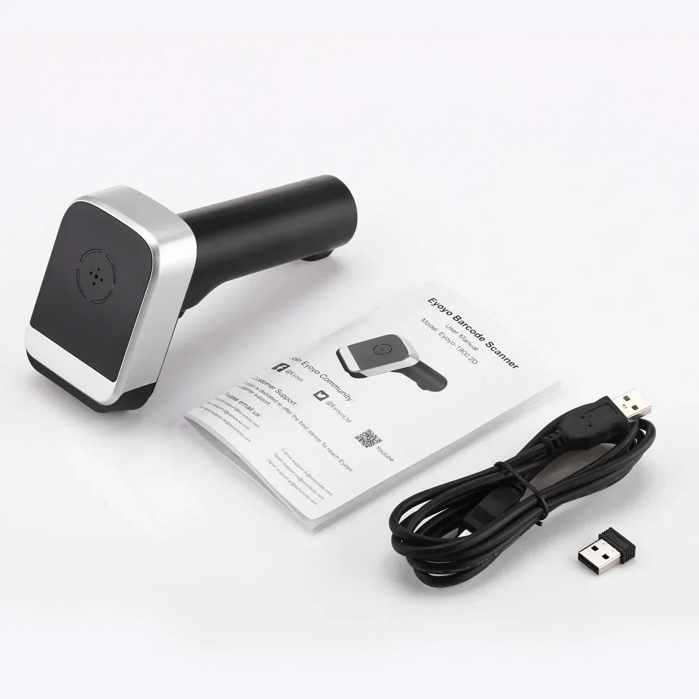 Eyoyo-Leitor e Scanner de Código de Barras Sem Fio, Bluetooth, PDF417, QR, 2D, Data Matrix, UPC, Coaxial, 1900