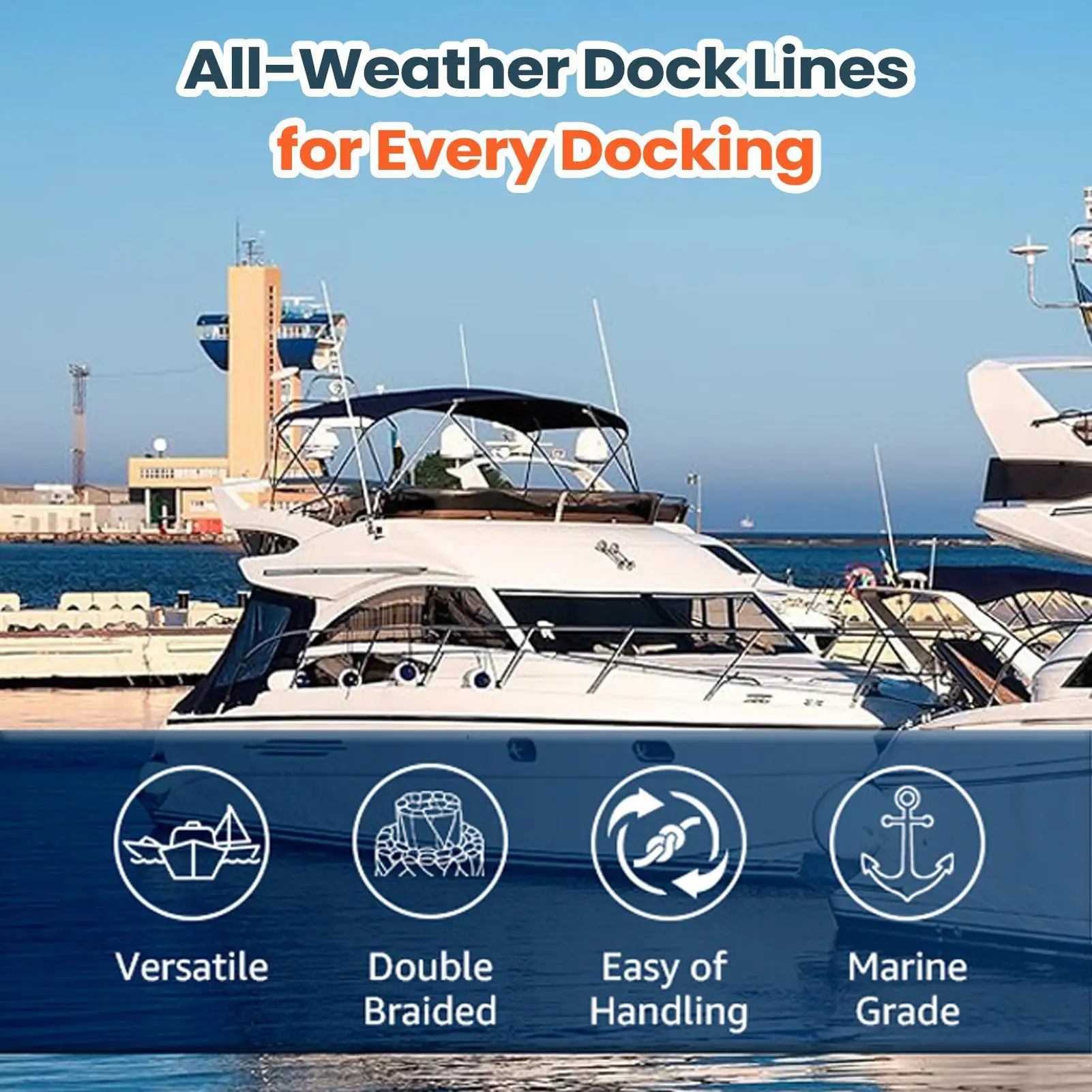 Boat Dock Lines 5/8inch X 15FT Nylon Heavy-Duty Cord Heavy-Duty Boat Lines For Mooring Anchoring Sailing Yachts Marine