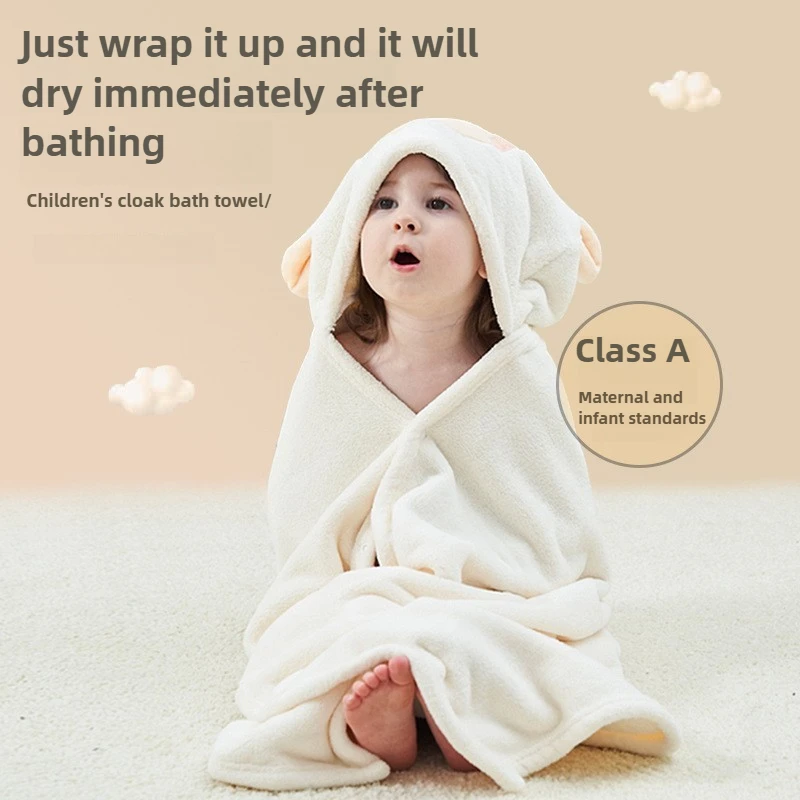 Children's Bath Towel A Class Baby Hooded Coral Velvet Bathrobe, Cartoon Baby Bathrobe, Support Bulk Customization