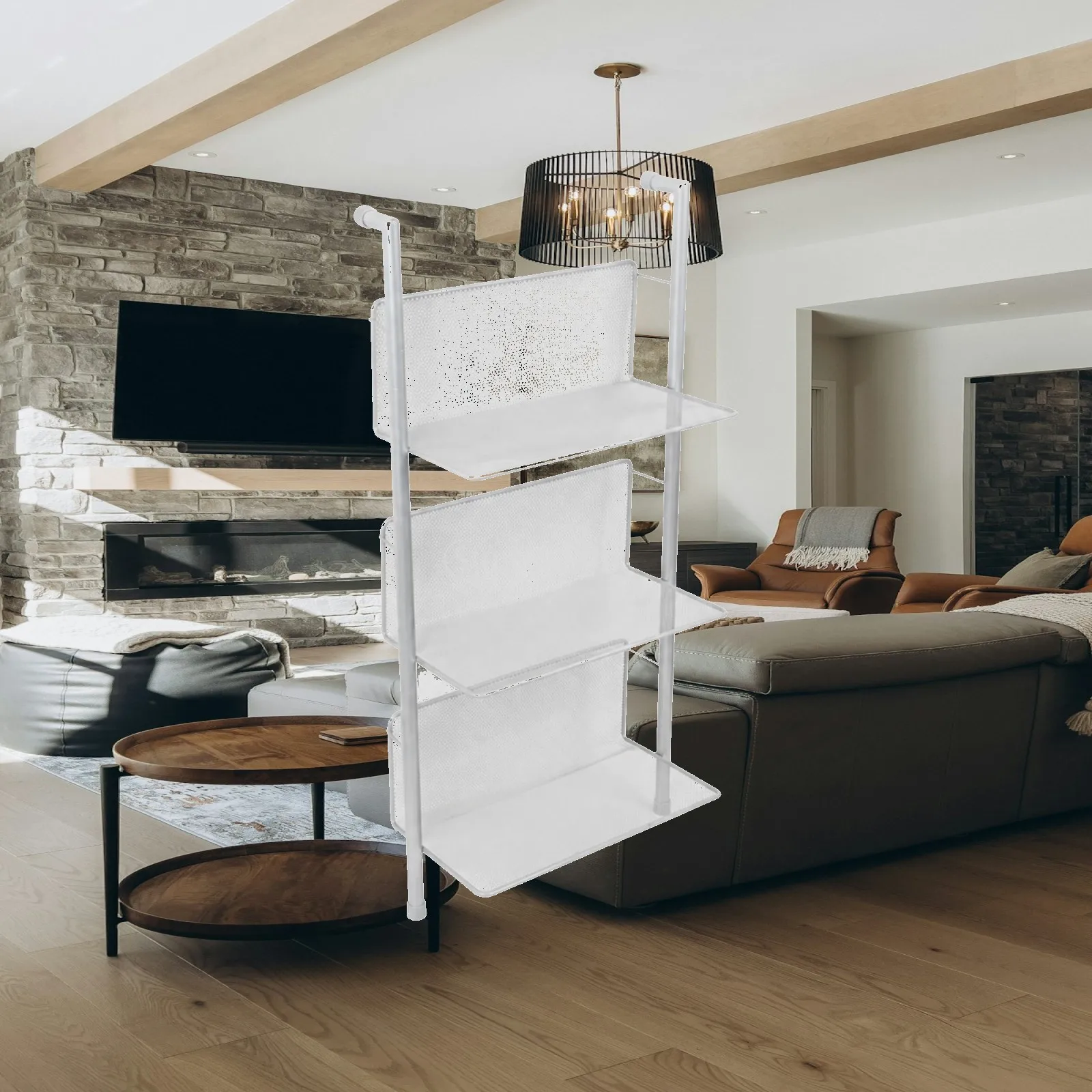 Compact Floor Standing Metal Magazine Shelf Book Display Rack with Open Storage for Small Spaces Decoration