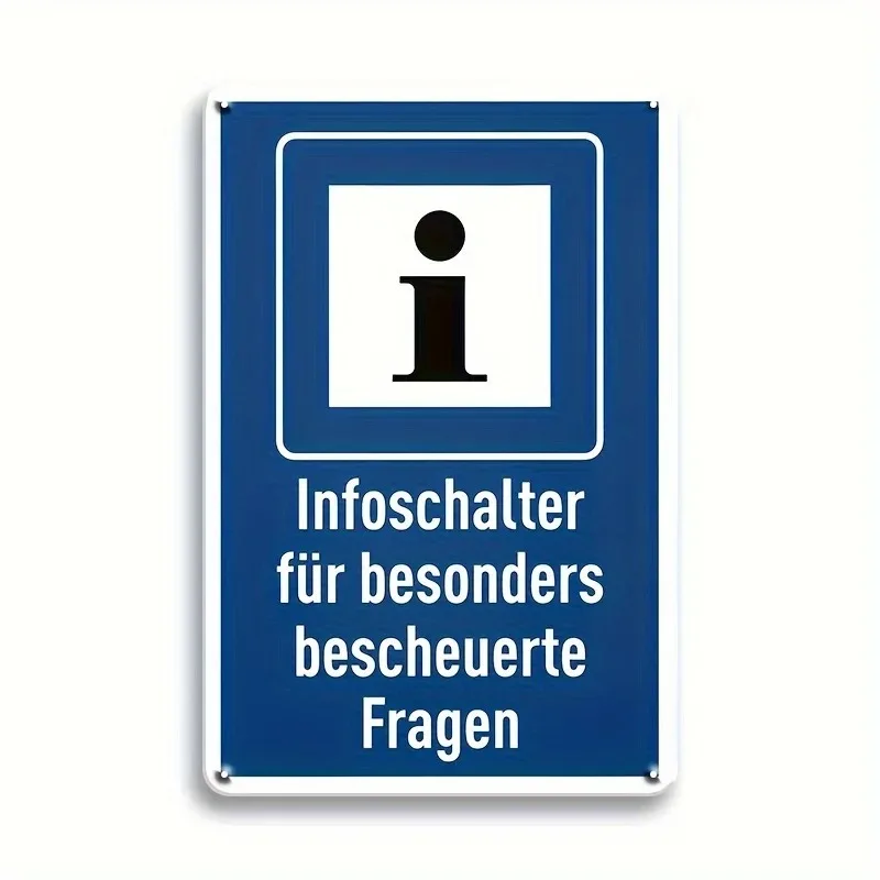 1 Stück, „Infoschalter bescheuerte Fragen“ deutsches Metall-Blechschild, 30,48 x 20,32 cm, lustiges Spruch-Wanddekor für Bar, Café, Kneipe, G
