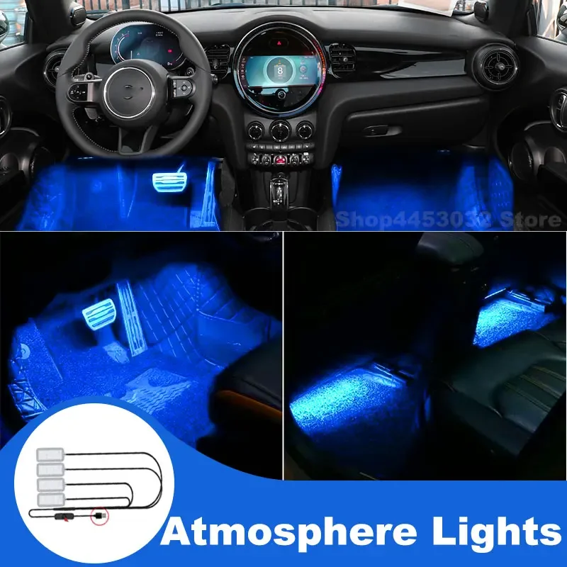 USB Interior Lights For Mini Cooper R50 R52 R53 R55 R56 R60 F54 F55 F56 F60 Led   Foot Ambient Light Interieurs Voiture Blue